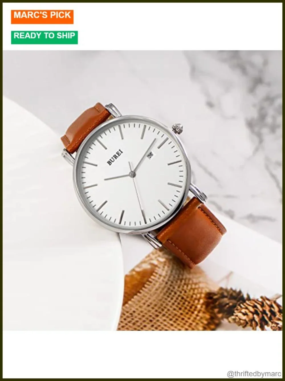 Ultra Thin Minimalist Men Watch, Leather Band, Water Resistant, Business Casual